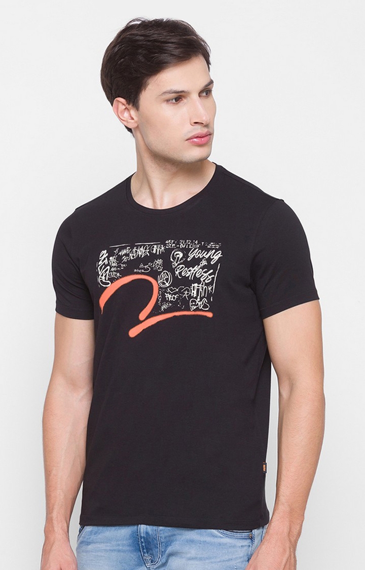 spykar | Spykar Black Cotton Slim Fit T-Shirt For Men 2