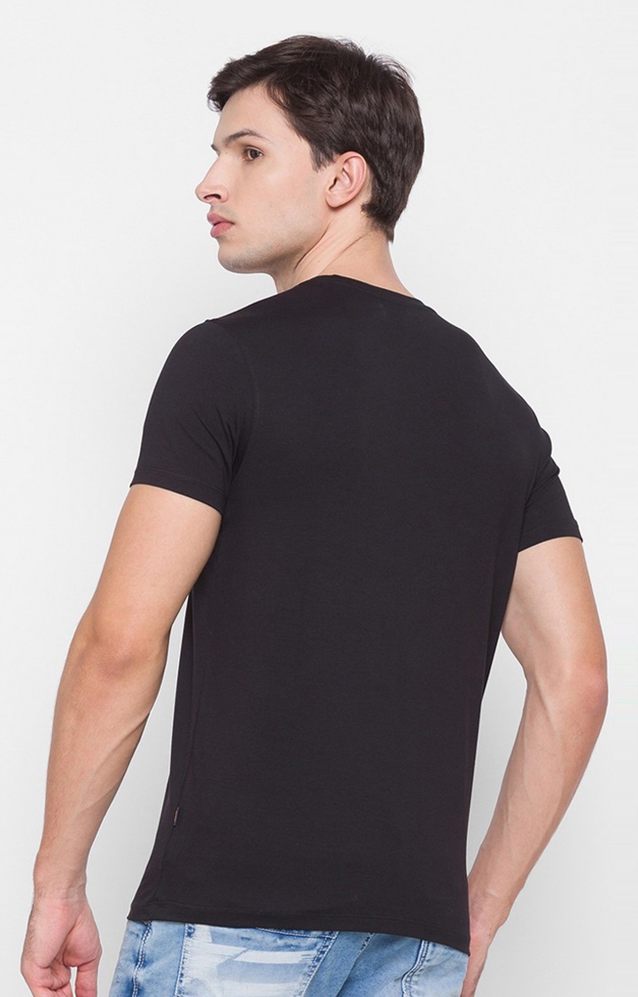 spykar | Spykar Black Cotton Slim Fit T-Shirt For Men 3