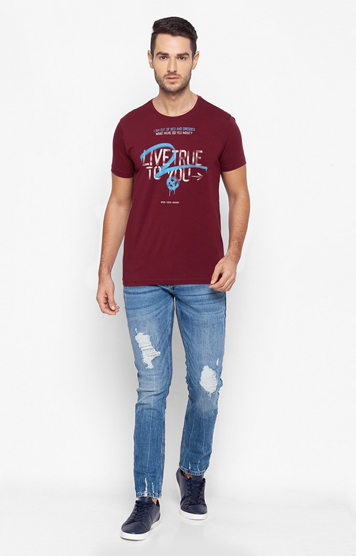 spykar | Spykar Red Cotton Slim Fit T-Shirt For Men 1