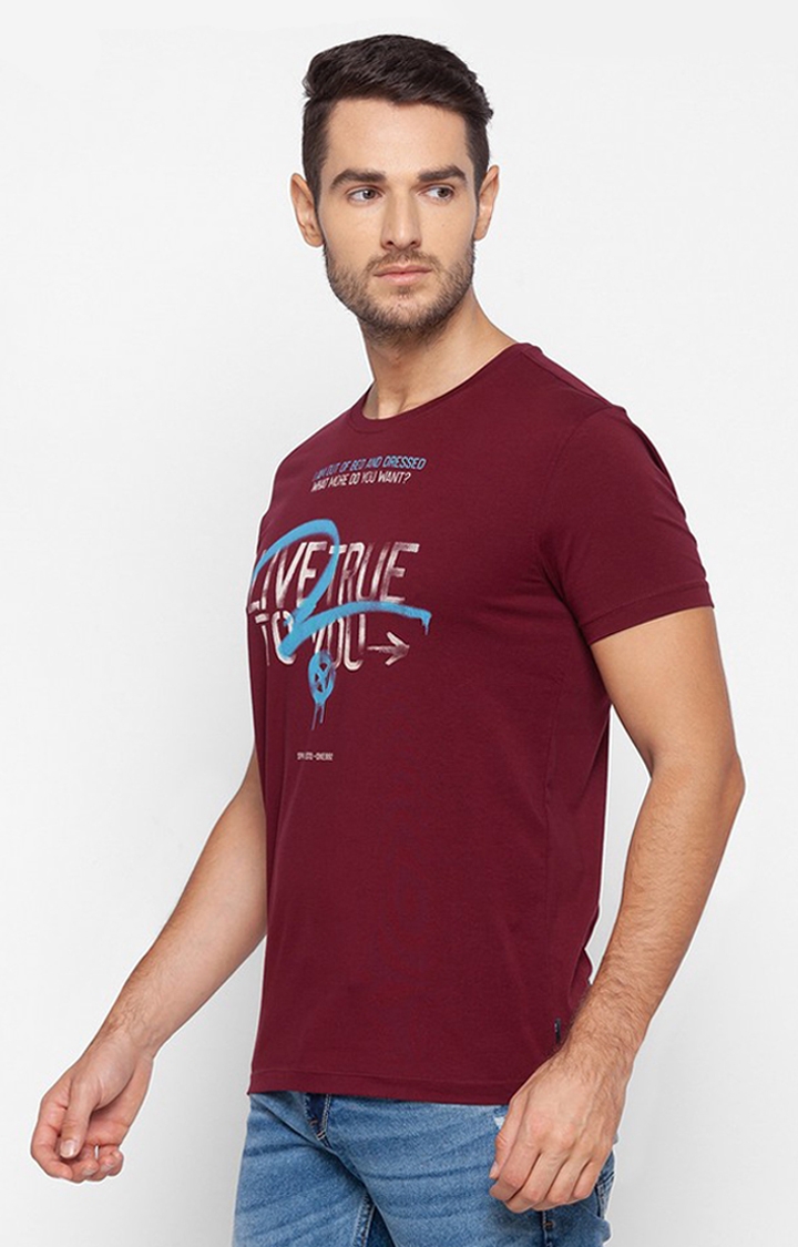 spykar | Spykar Red Cotton Slim Fit T-Shirt For Men 2