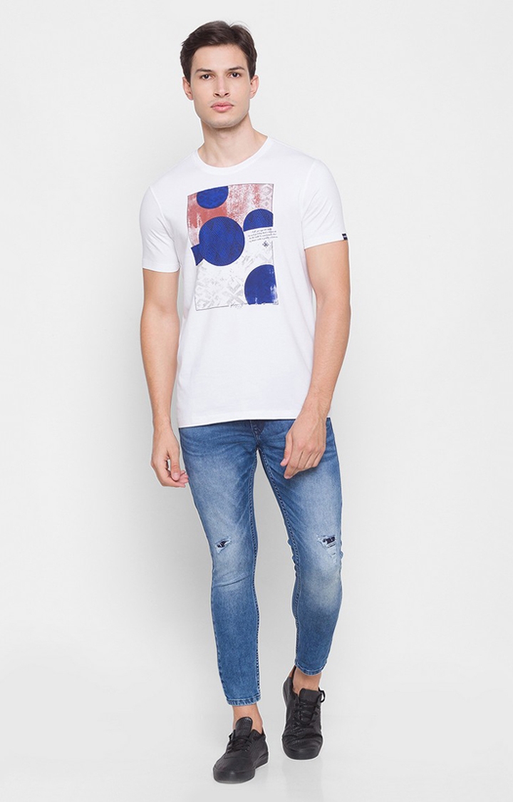 spykar | Spykar White Cotton Slim Fit T-Shirt For Men 1