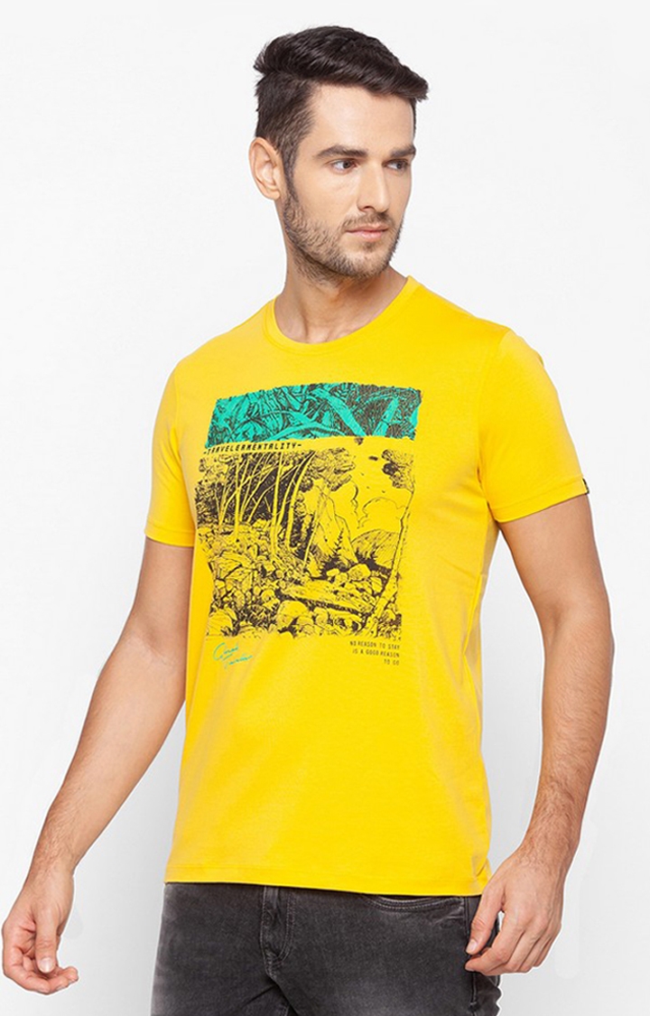 spykar | Spykar Yellow Cotton Slim Fit T-Shirt For Men 2