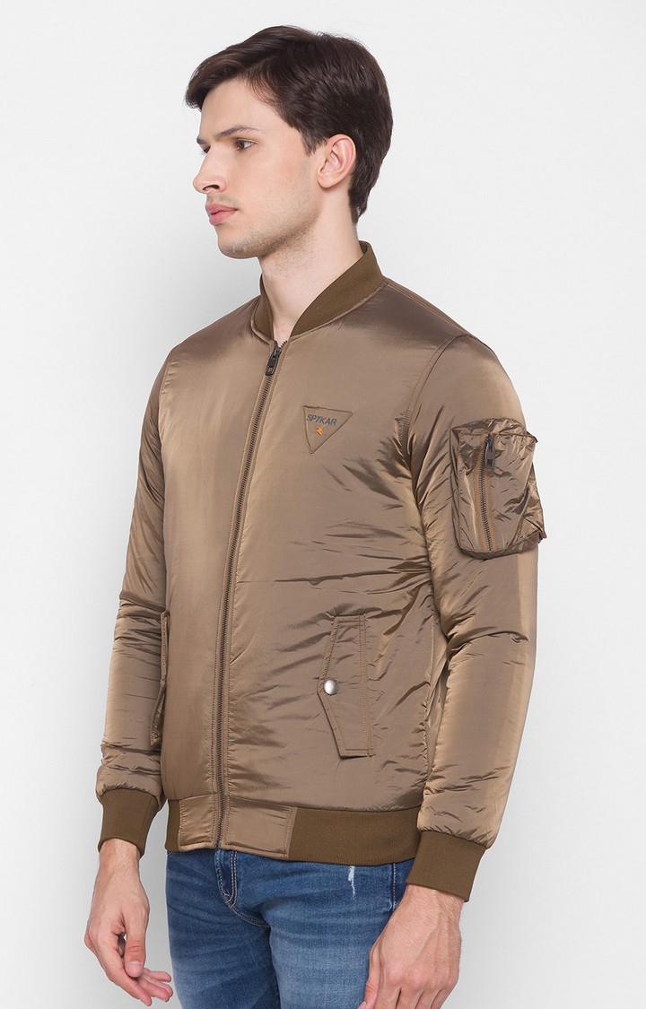 Spykar | Spykar Brown Polyester Regular Fit Bomber Jackets For Men 2