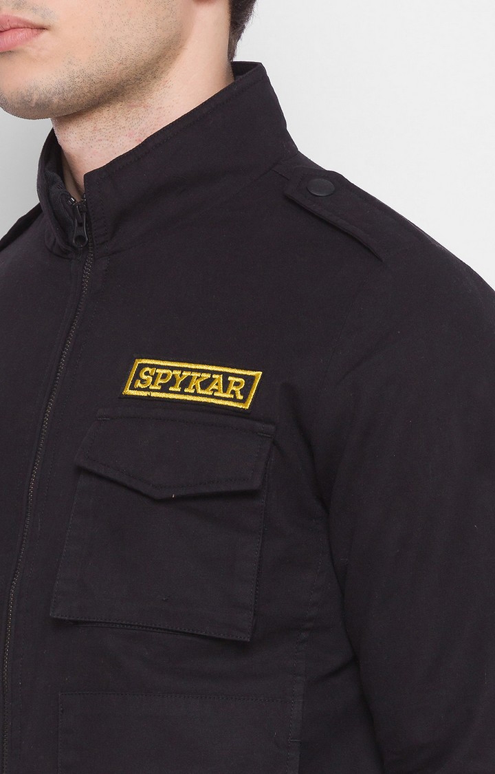 spykar | Spykar Black Cotton Regular Fit Bomber Jackets For Men 3