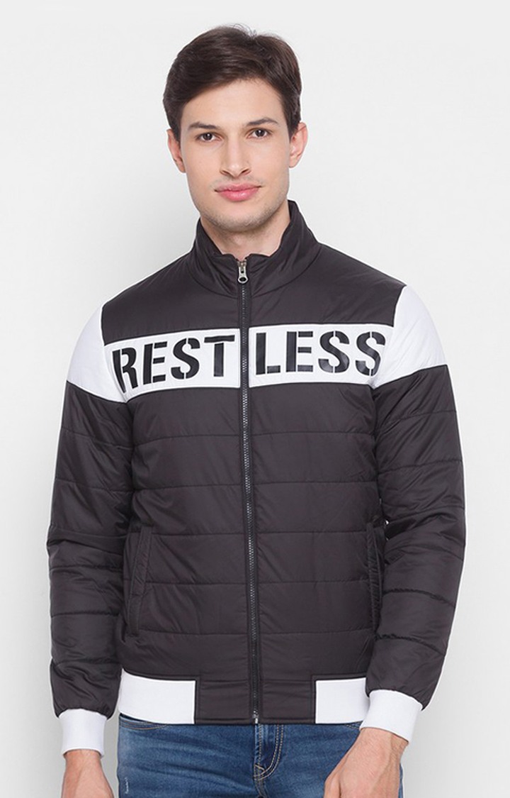 Spykar Black Polyester Regular Fit Bomber Jackets For Men