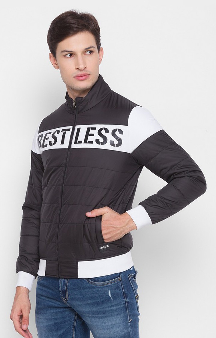 Spykar Black Polyester Regular Fit Bomber Jackets For Men