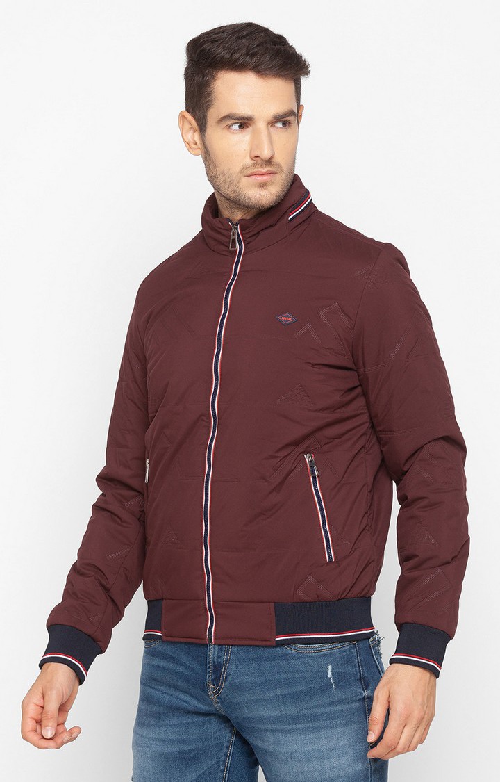 Spykar Red Polyester Regular Fit Bomber Jackets For Men