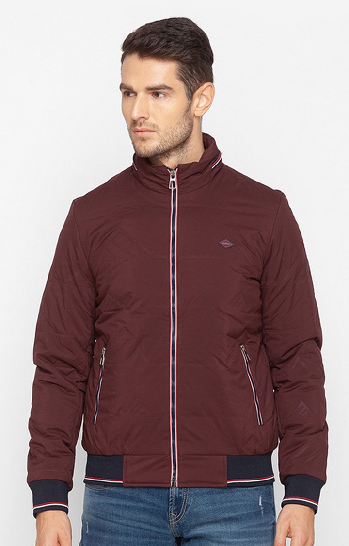 Spykar Red Polyester Regular Fit Bomber Jackets For Men