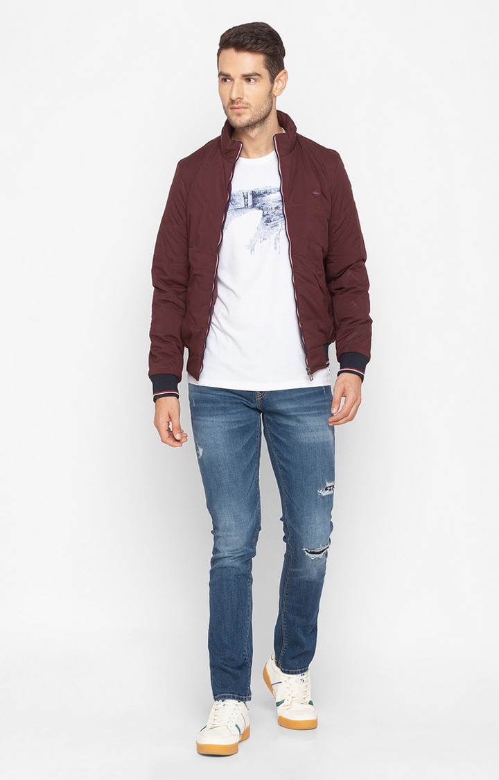 Spykar Red Polyester Regular Fit Bomber Jackets For Men