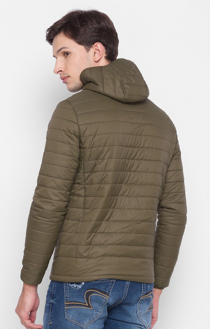 Spykar Green Polyester Regular Fit Bomber Jackets For Men