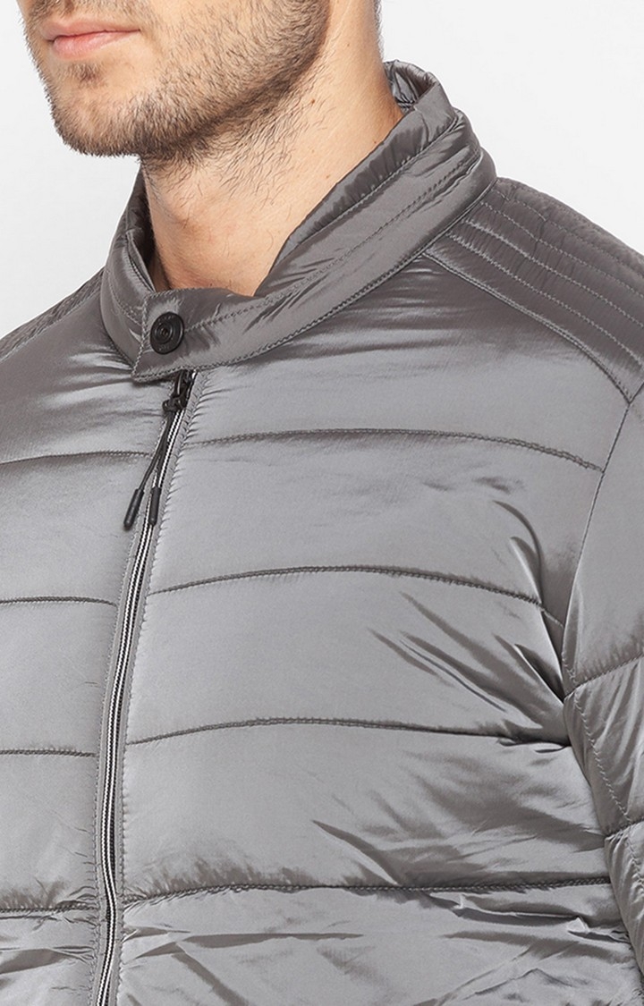 spykar | Spykar Grey Polyester Regular Fit Bomber Jackets For Men 5