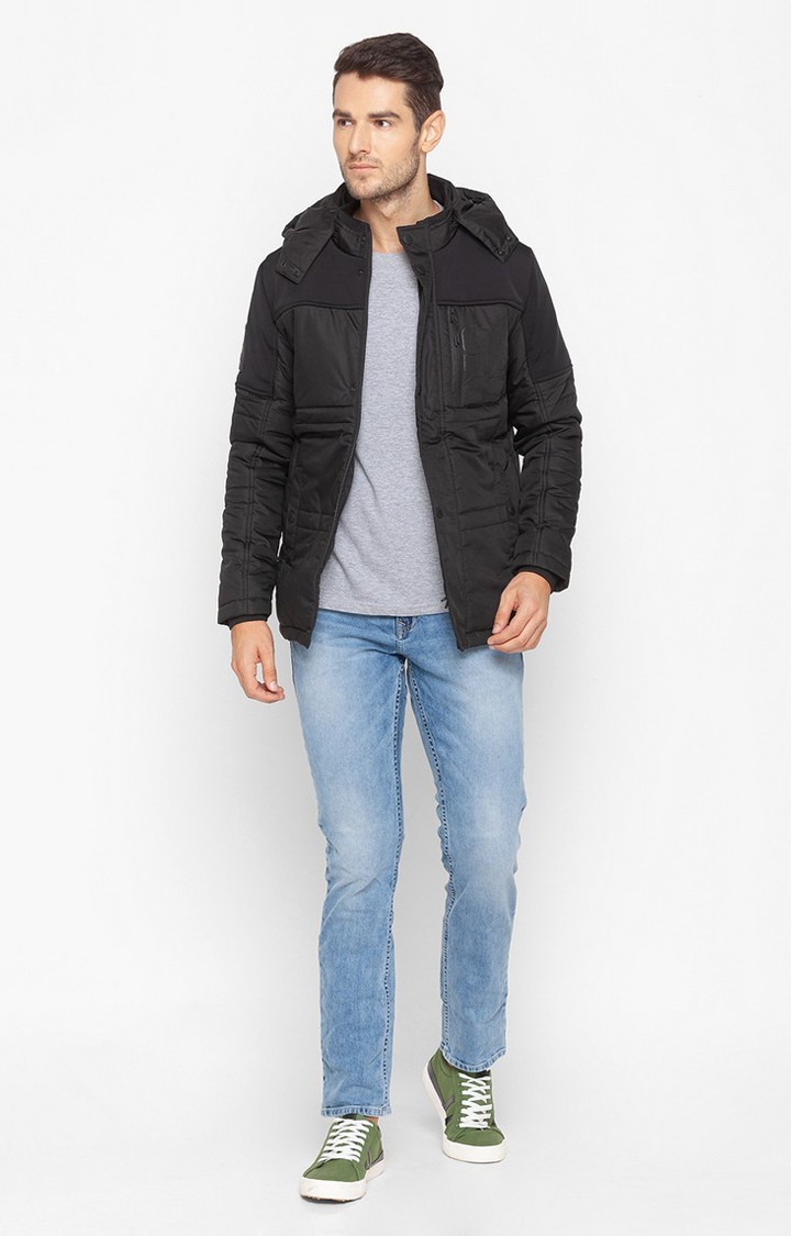Spykar Black Polyester Regular Fit Bomber Jackets For Men
