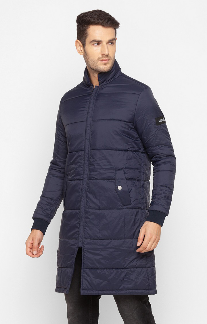Spykar Blue Polyester Regular Fit Bomber Jackets For Men