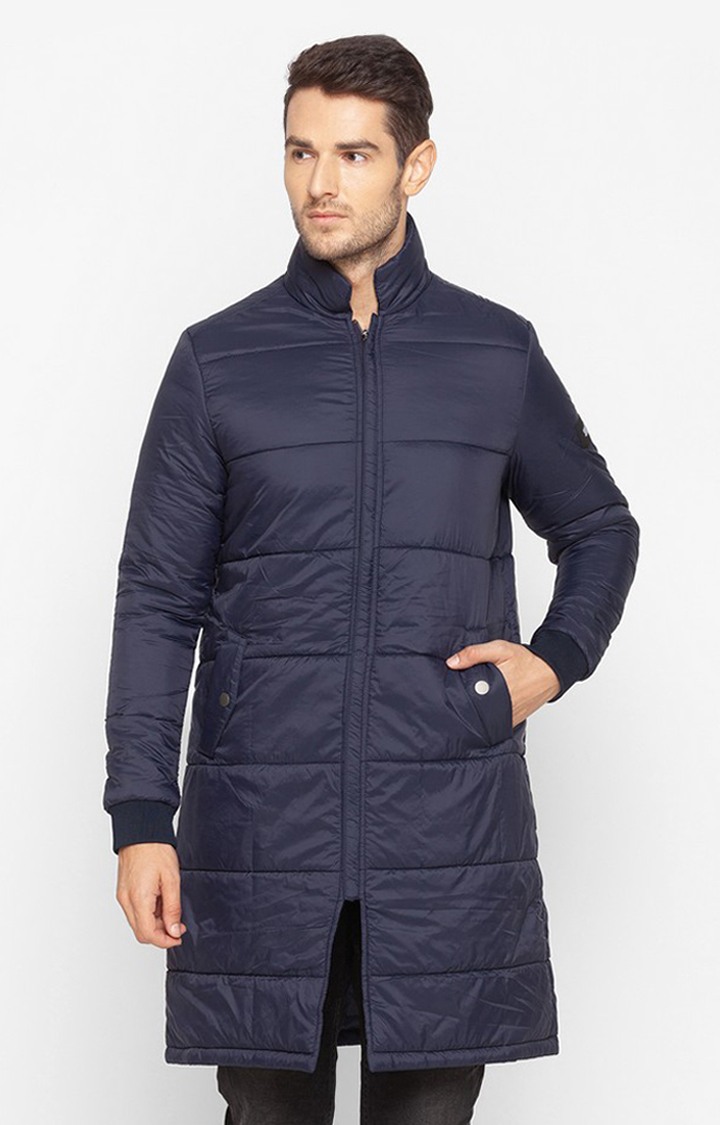 Spykar Blue Polyester Regular Fit Bomber Jackets For Men