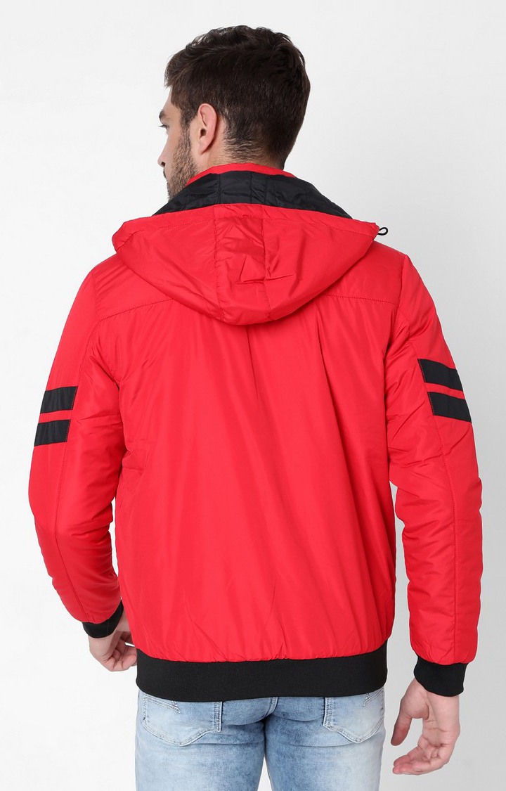 Spykar Red Polyester Regular Fit Bomber Jackets For Men