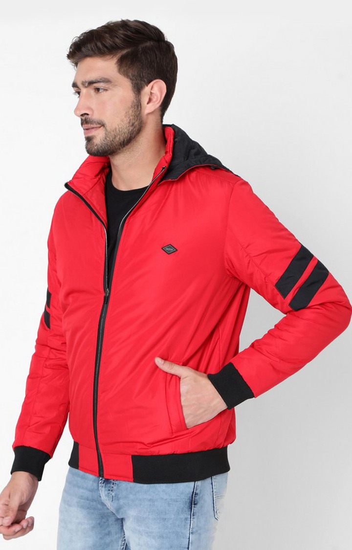 Spykar Red Polyester Regular Fit Bomber Jackets For Men