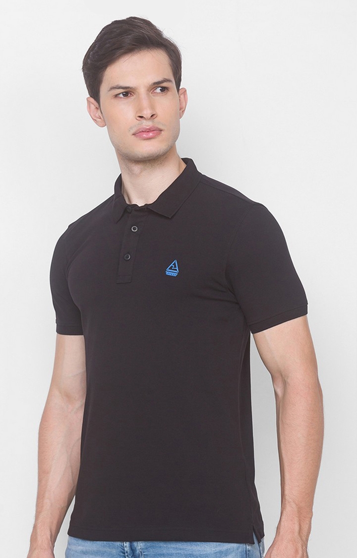 spykar | Spykar Black Cotton Slim Fit Polo T-Shirt For Men 2