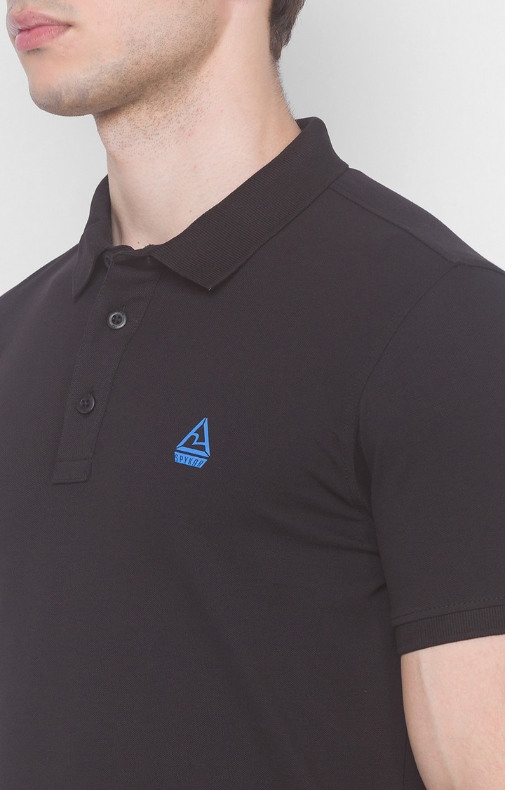 spykar | Spykar Black Cotton Slim Fit Polo T-Shirt For Men 4