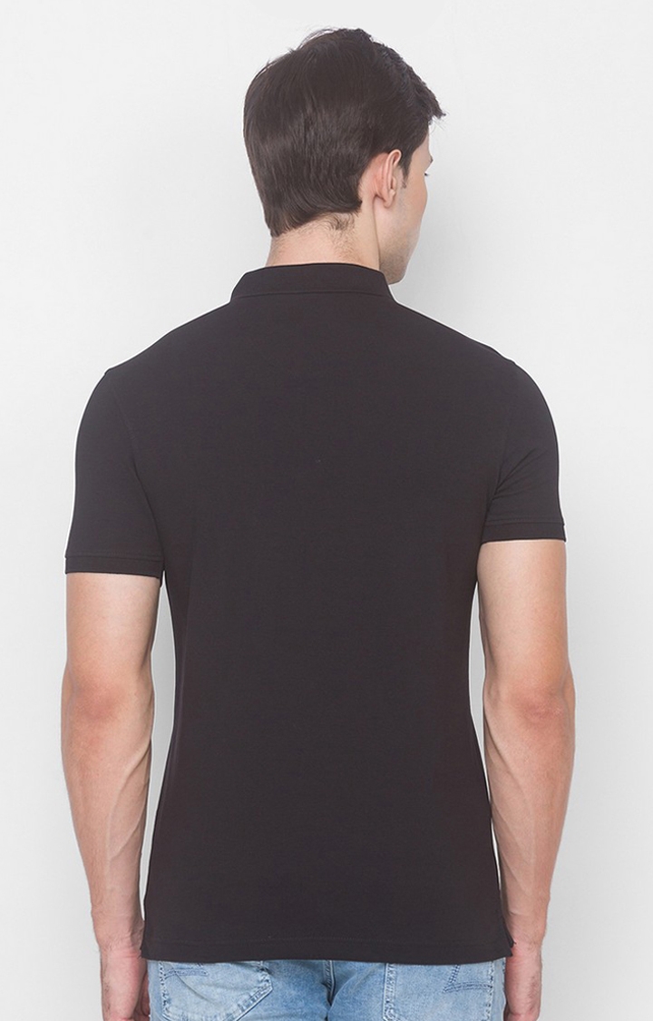 spykar | Spykar Black Cotton Slim Fit Polo T-Shirt For Men 3