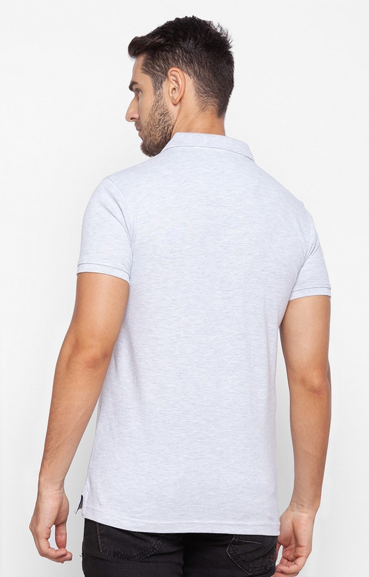 spykar | Spykar Grey Cotton Slim Fit Polo T-Shirt For Men 3