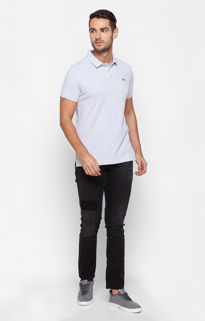 spykar | Spykar Grey Cotton Slim Fit Polo T-Shirt For Men 1