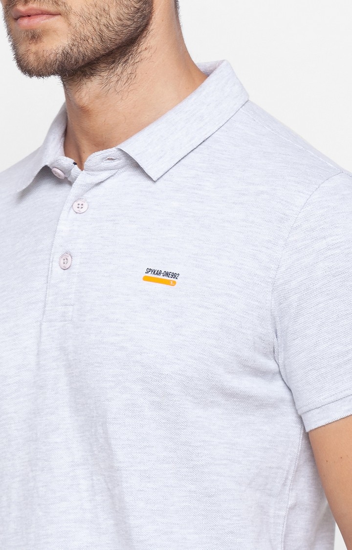 spykar | Spykar Grey Cotton Slim Fit Polo T-Shirt For Men 4
