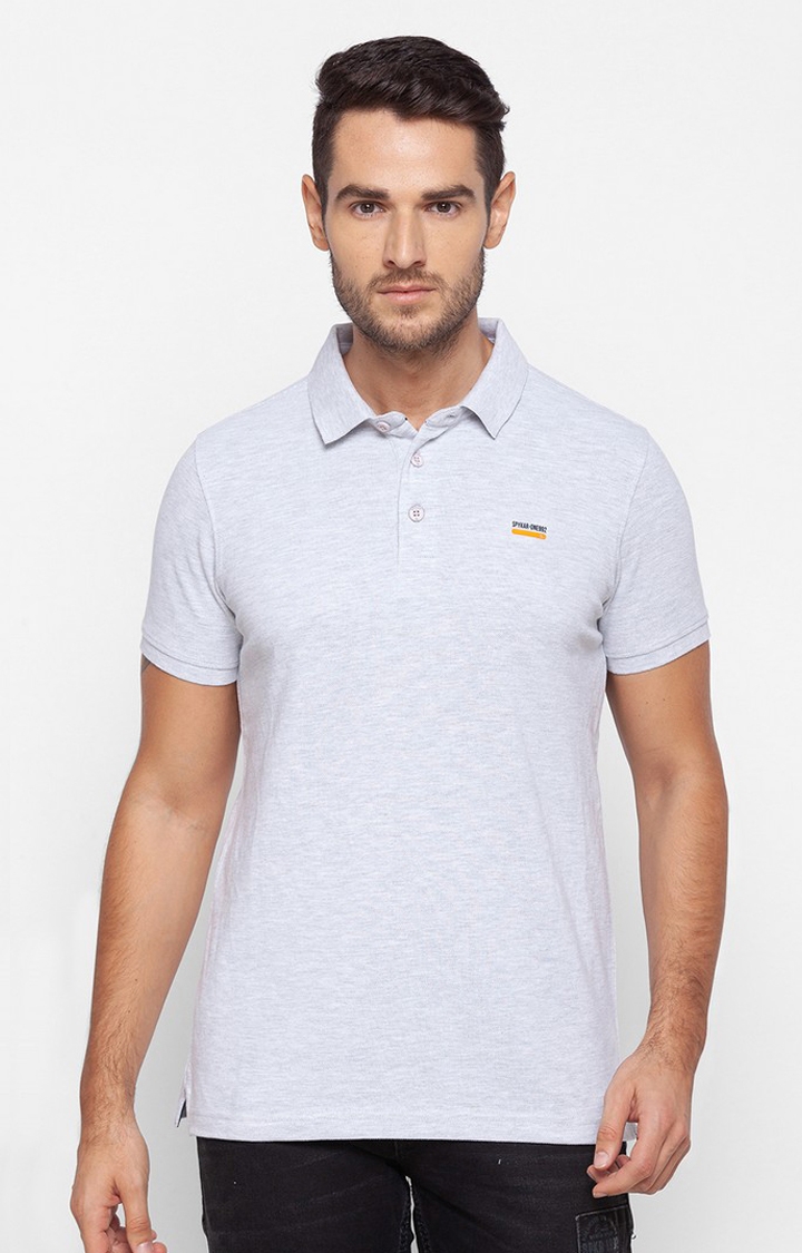 spykar | Spykar Grey Cotton Slim Fit Polo T-Shirt For Men 0