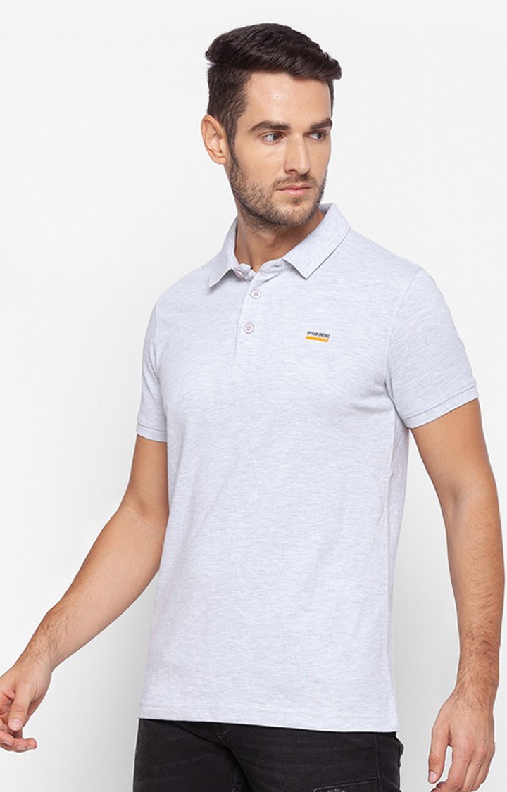 spykar | Spykar Grey Cotton Slim Fit Polo T-Shirt For Men 2