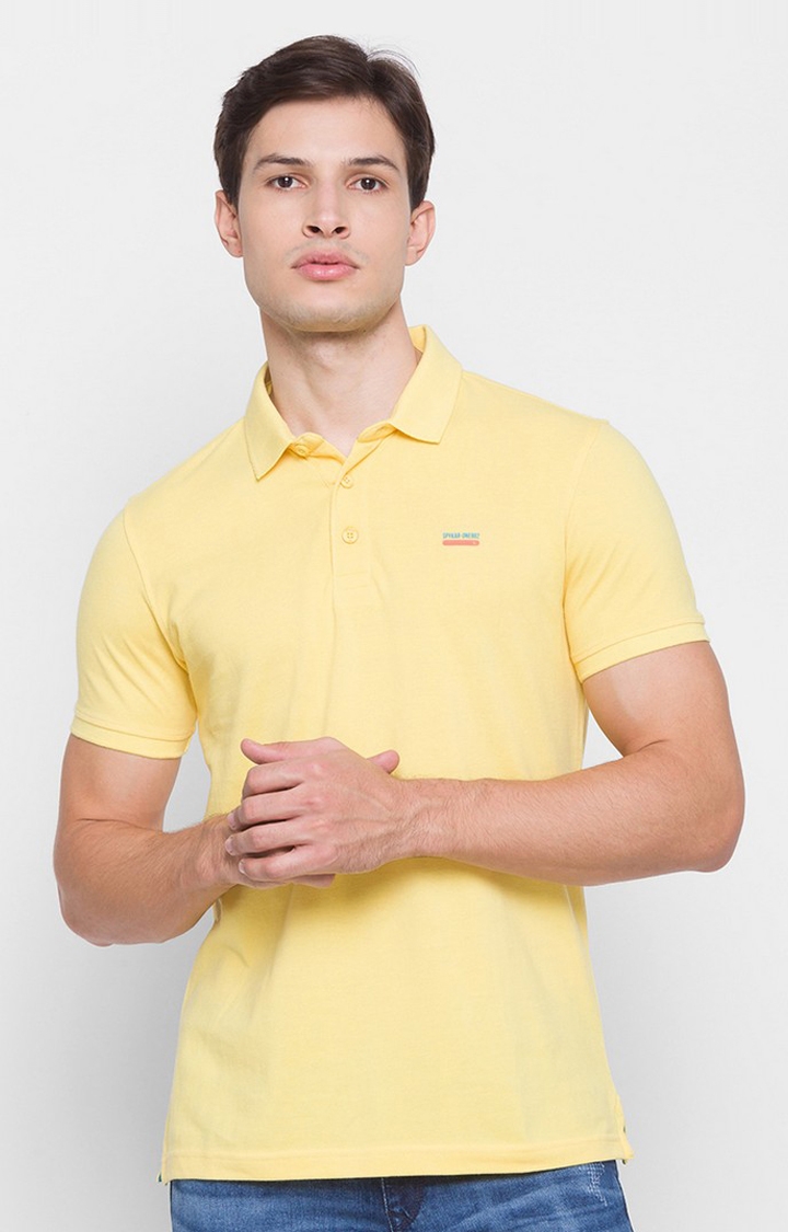 Spykar | Spykar Yellow Cotton Slim Fit Polo T-Shirt For Men 0