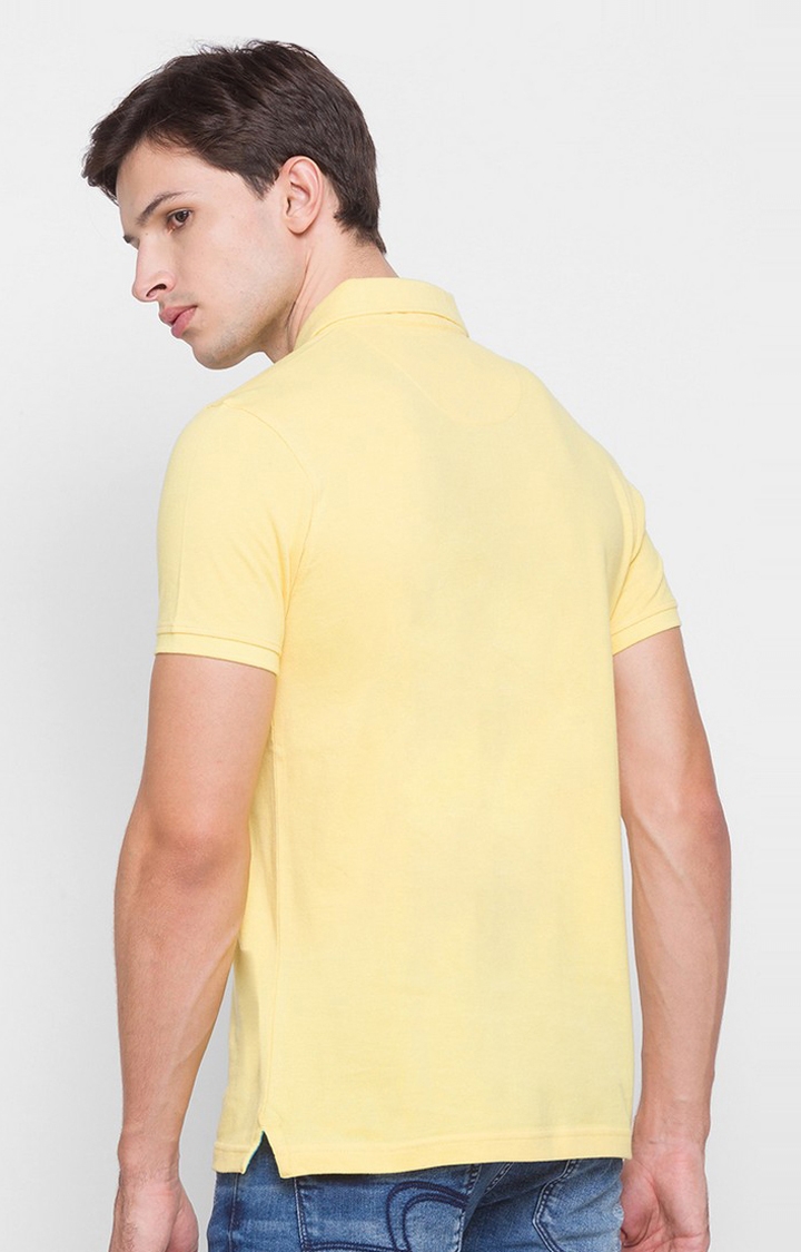 Spykar | Spykar Yellow Cotton Slim Fit Polo T-Shirt For Men 3