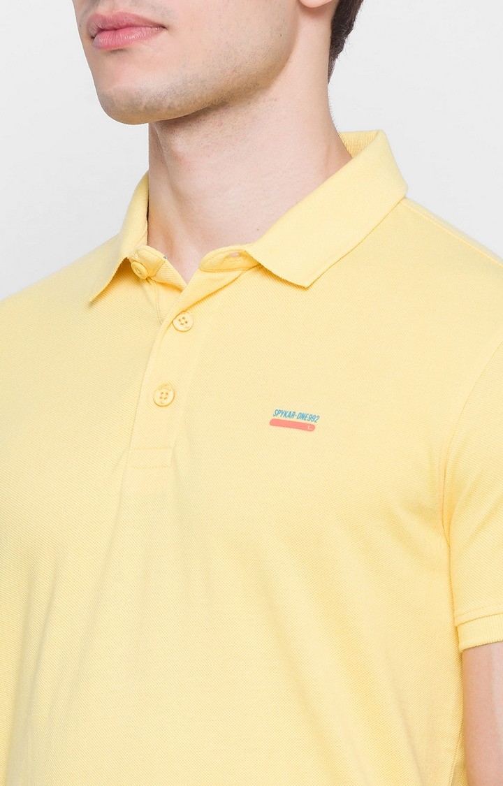 Spykar | Spykar Yellow Cotton Slim Fit Polo T-Shirt For Men 4