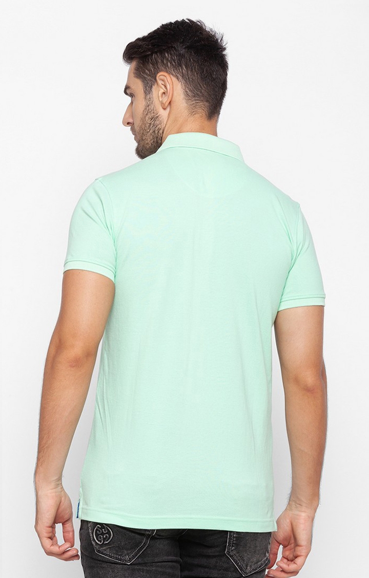 spykar | Spykar Green Cotton Slim Fit Polo T-Shirt For Men 3