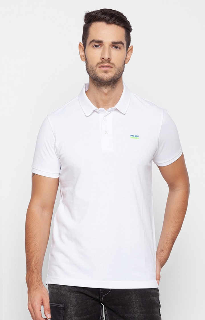 spykar | Spykar White Cotton Slim Fit Polo T-Shirt For Men 0