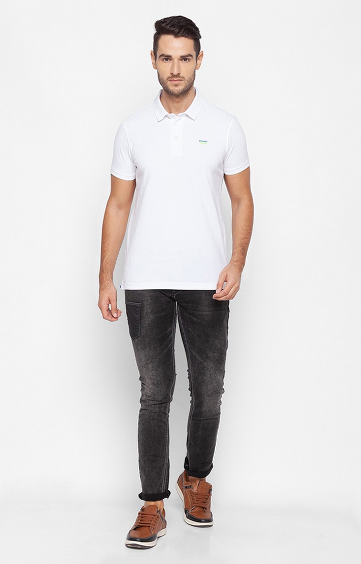 spykar | Spykar White Cotton Slim Fit Polo T-Shirt For Men 1