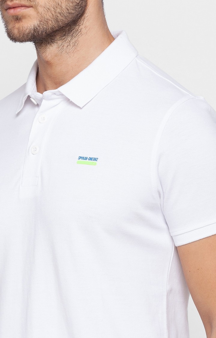 spykar | Spykar White Cotton Slim Fit Polo T-Shirt For Men 4