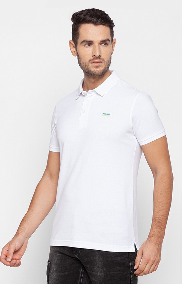 spykar | Spykar White Cotton Slim Fit Polo T-Shirt For Men 2