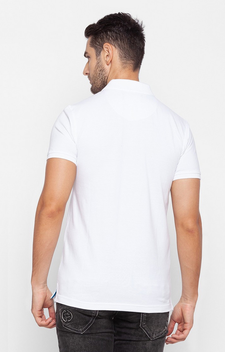 spykar | Spykar White Cotton Slim Fit Polo T-Shirt For Men 3