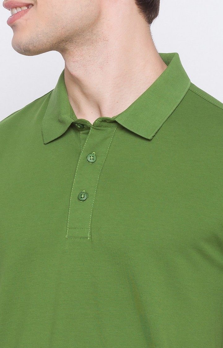 Spykar Green Cotton Men Polo T-Shirt