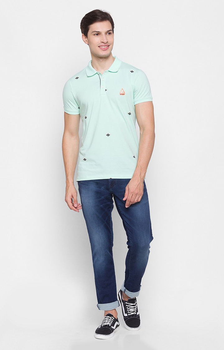 spykar | Spykar Green Cotton Slim Fit Polo T-Shirt For Men 1