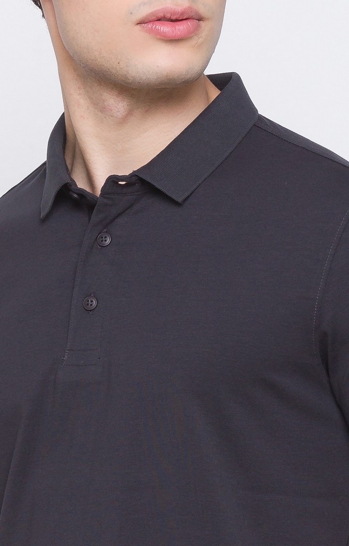 spykar | Spykar Grey Cotton Slim Fit Polo T-Shirt For Men 4