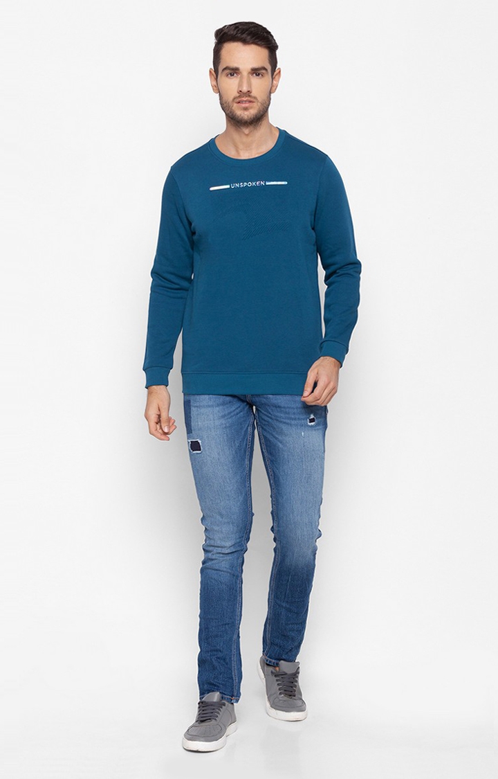 spykar | Spykar Blue Cotton Slim Fit Sweatshirt For Men 1