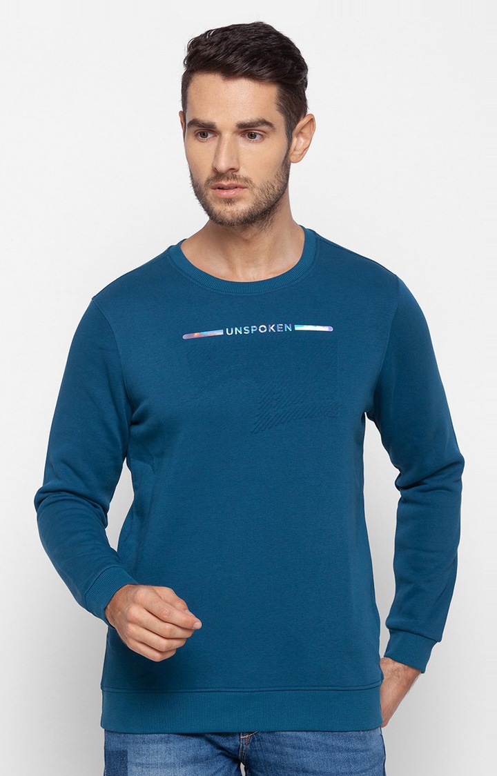 spykar | Spykar Blue Cotton Slim Fit Sweatshirt For Men 0