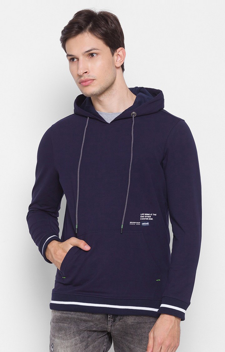 Spykar Blue Cotton Men Hoodies