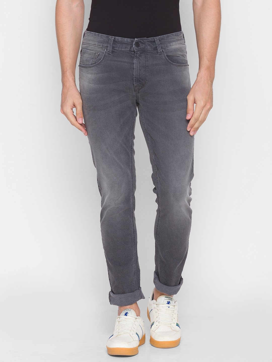 spykar | Men's Grey Cotton Solid Regular Jeans 0
