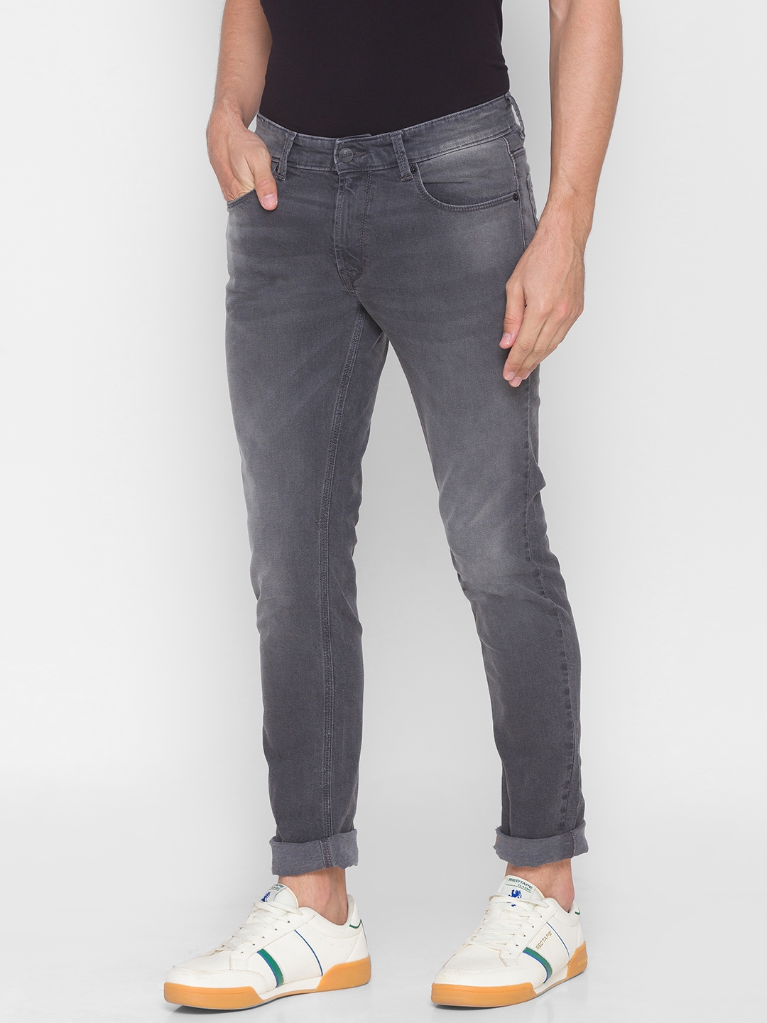 spykar | Men's Grey Cotton Solid Regular Jeans 3
