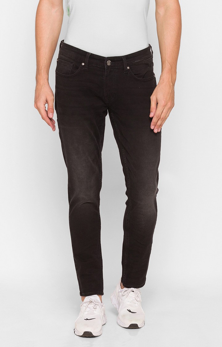 Spykar | Men's Black Cotton Solid Slim Jeans 0