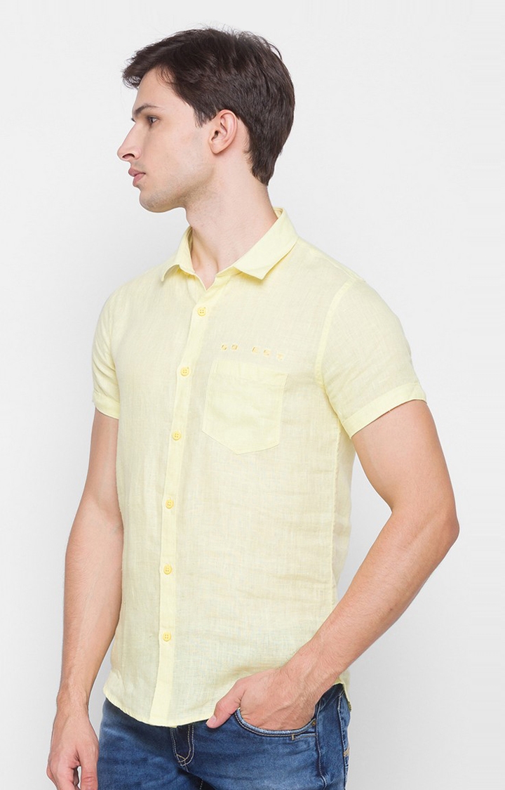 spykar | Men's Yellow Cotton Solid Casual Shirts 2