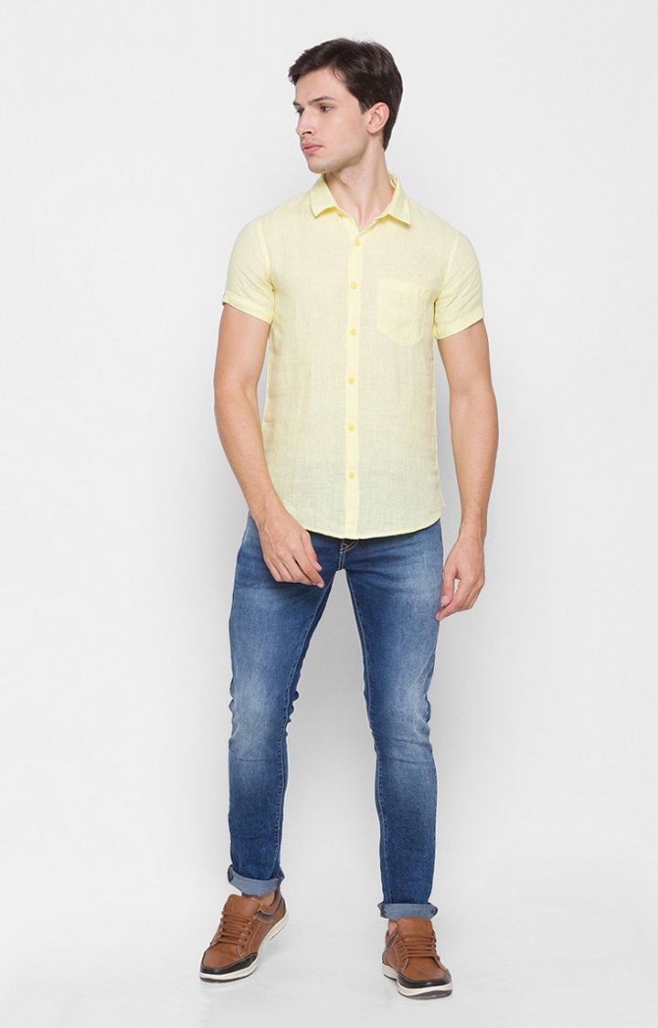 spykar | Men's Yellow Cotton Solid Casual Shirts 1