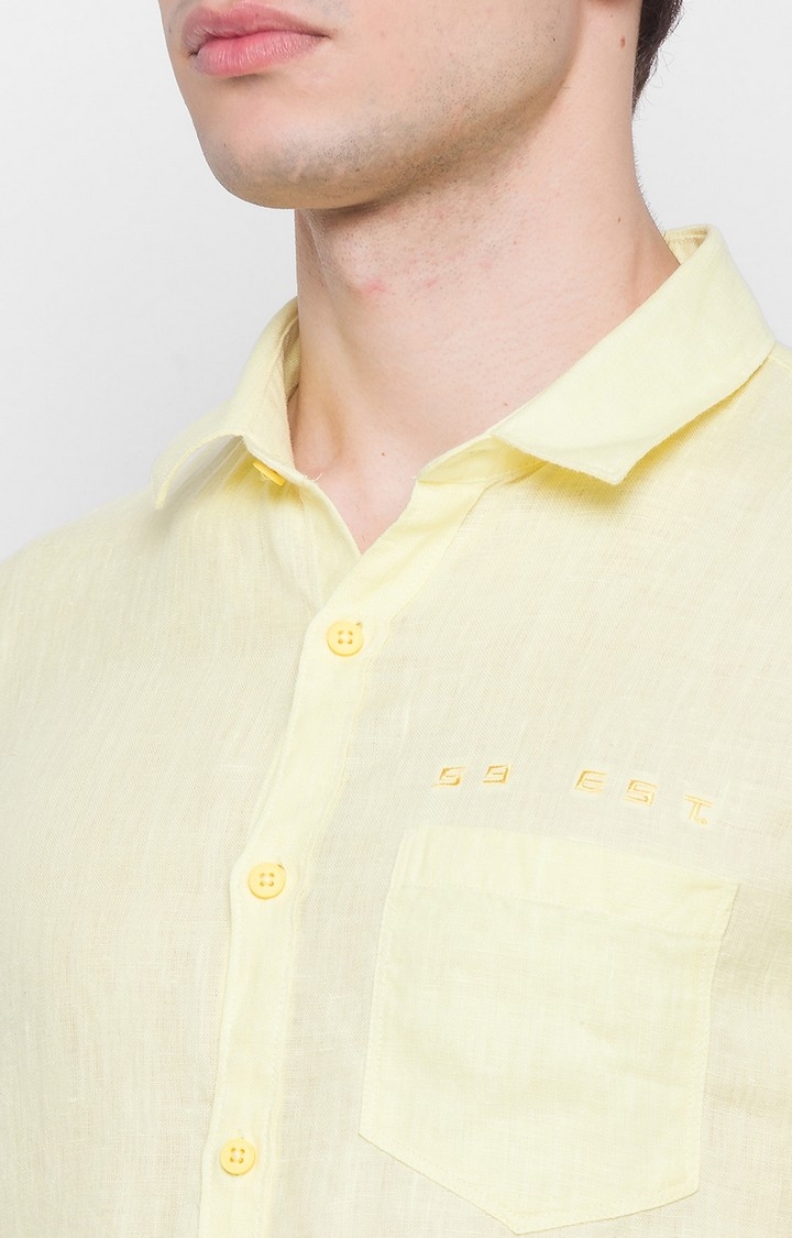 spykar | Men's Yellow Cotton Solid Casual Shirts 4