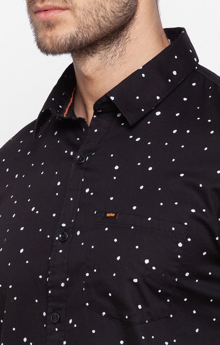 spykar | Men's Black Cotton Printed Casual Shirts 4